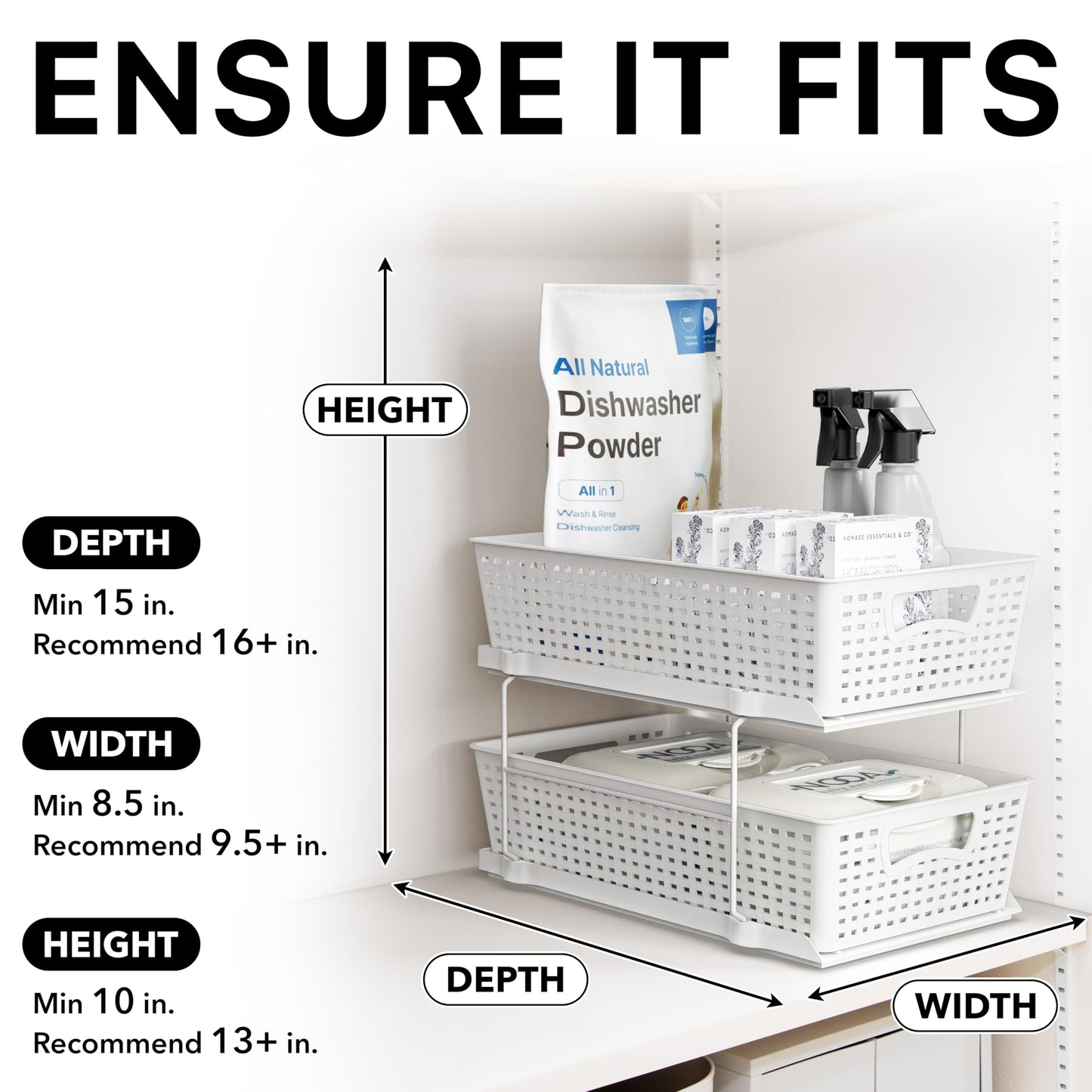 Simple Houseware 2 Tier Bathroom Organizer Tray Pull-Out Sliding Drawer/Under-Sink Storage, White