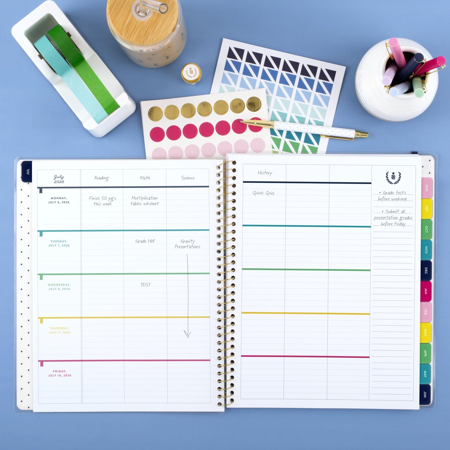 AT-A-GLANCE Teacher Planner 2026-2027 Weekly & Monthly Academic 12-Month July-June, 8-1/2" x 11", Simplified by Emily Ley, Happy Stripe (EL54-905A)