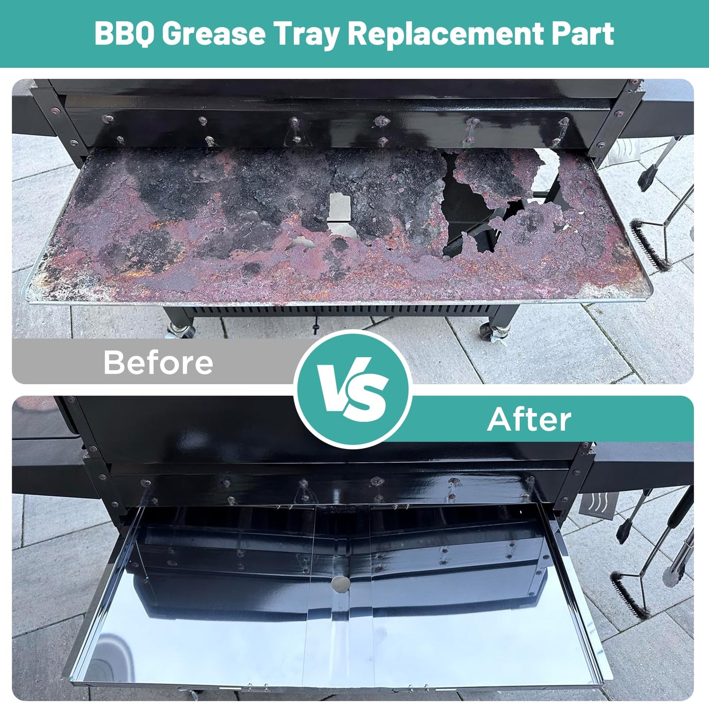 Grease Tray with Catch Pan for Party BBQ, Universal Adjustable Stainless Steel Grill Replacement Parts for Expert, NEXGRILL, Dyna Glo, BHG, Kenmore, Uniflame, Backyard and More (24" - 30")