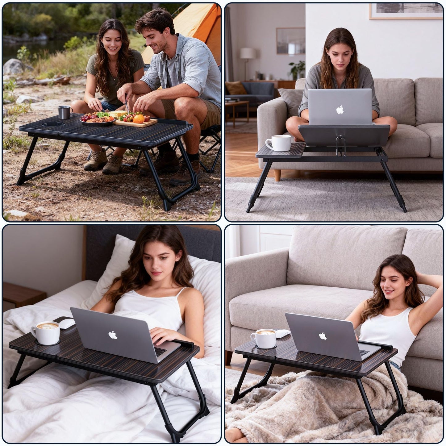 Laptop Desk,Laptop Bed Table with Foldable Legs Cup Holder Adjustable Tray Reading Book Stand Lap Notebook Holder for Bed Sofa Terrace Carpet