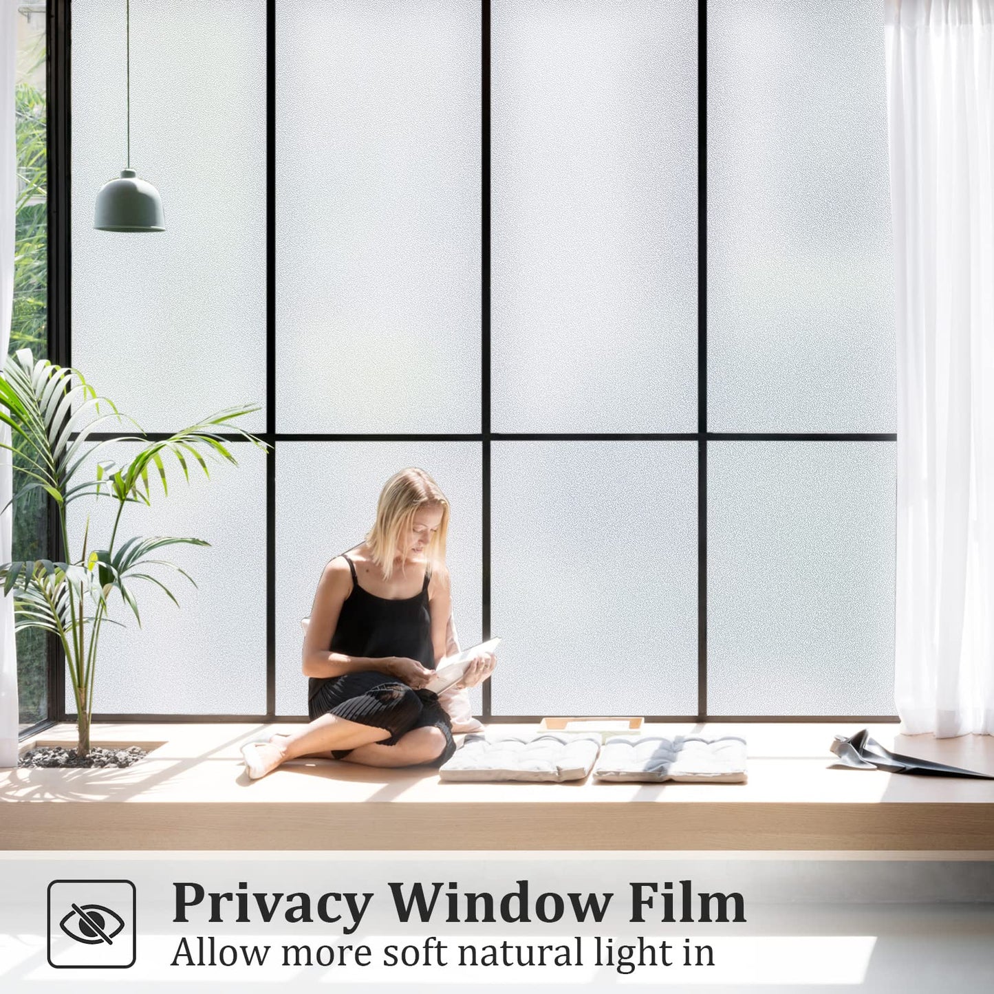 Coavas Window Films for Privacy Window Film Frosted Static Cling Non Adhesive Vinyl Sticker Sun Heat Blocking Window Coverings for Bathroom Home Office Door 23.6x78.7 Inch,60x200cm, Pure Frosted