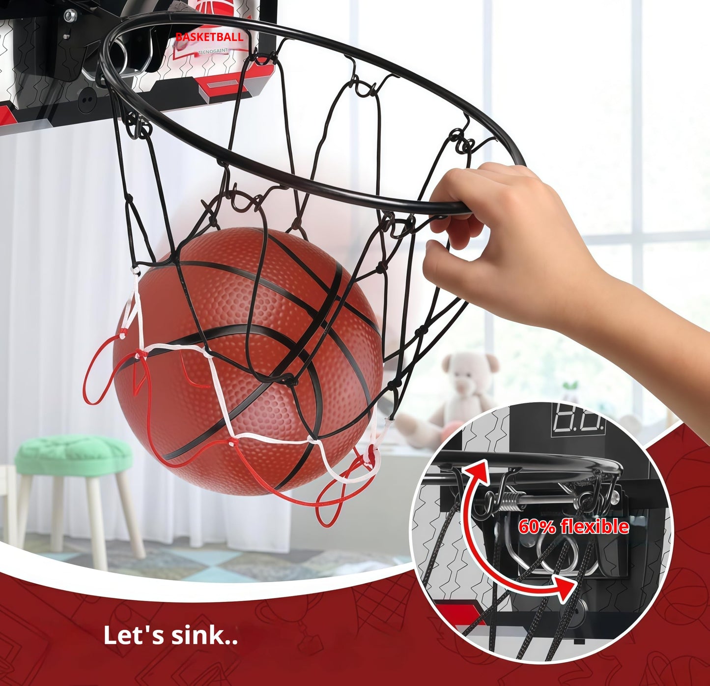 Indoor Mini Basketball Hoop - Over The Door Set for Kids, Automatic Scoring with 3 Balls, for Bedroom/Playroom/Dorm/Travel/Classroom (3-12 Year Old)