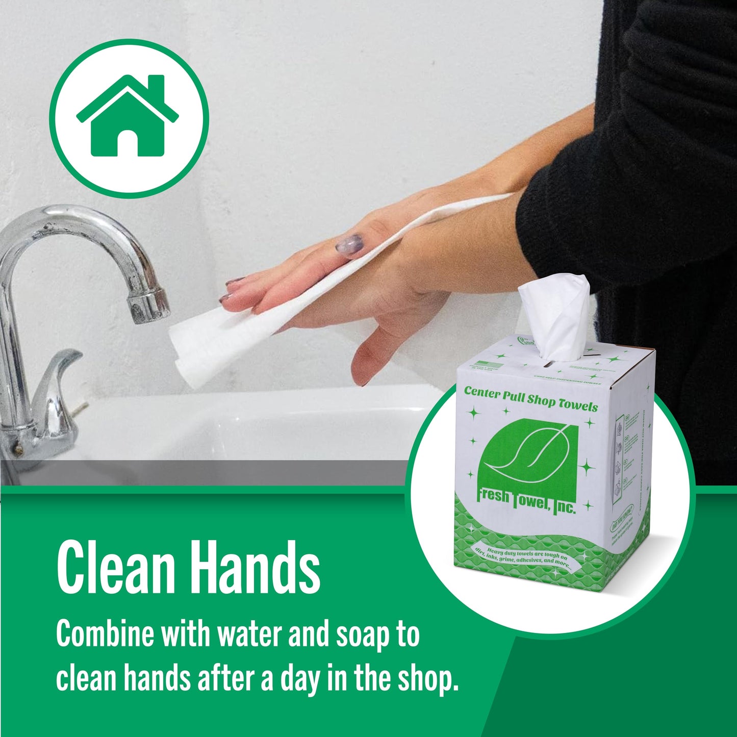 Fresh Towel Inc. Fresh Towel Ultra Strong Center Pull Shop Towels - (1 Box of 300) Disposable Cleaning Towels - White 9in W x 12in L - FT500