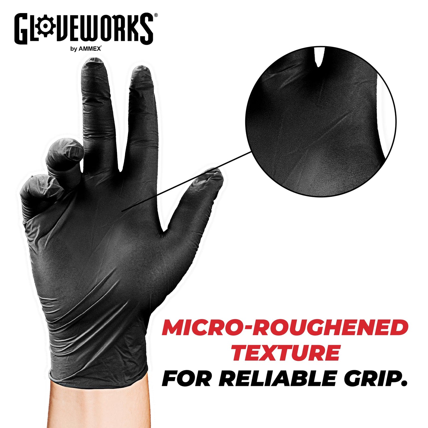 AMMEX - GPNB44100-BX - Industrial Nitrile - GlovePlus - Disposable, Powder Free, Industrial, 5 mil, Medium, Black (Box of 100)