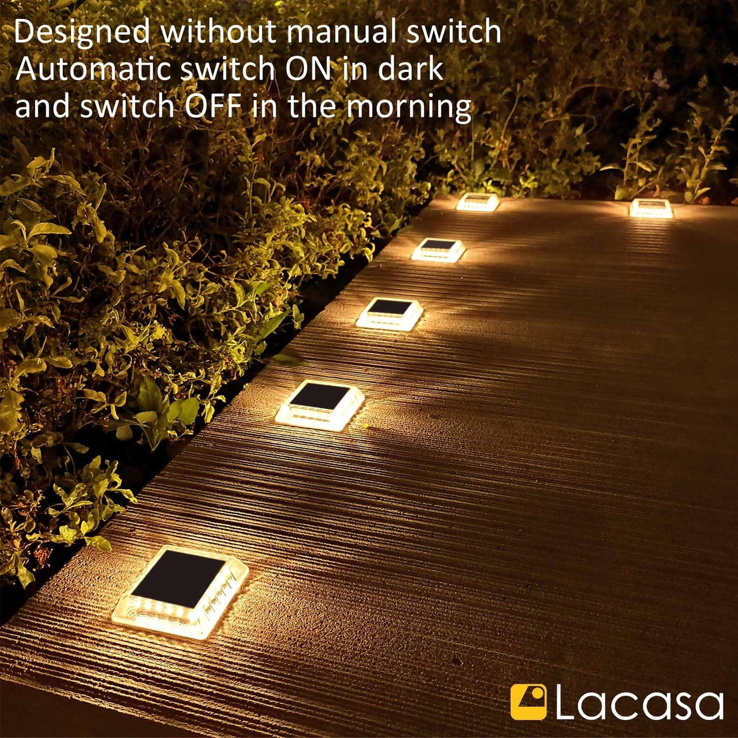 Lacasa Solar Deck Lights, 4 Pack 30LM LED Dock Lights Warm White 2700K, Outdoor Solar Powered Step Lights Light up All Night IP68 Waterproof Auto ON/Off for Garden Stairs Driveway Pathway Lighting