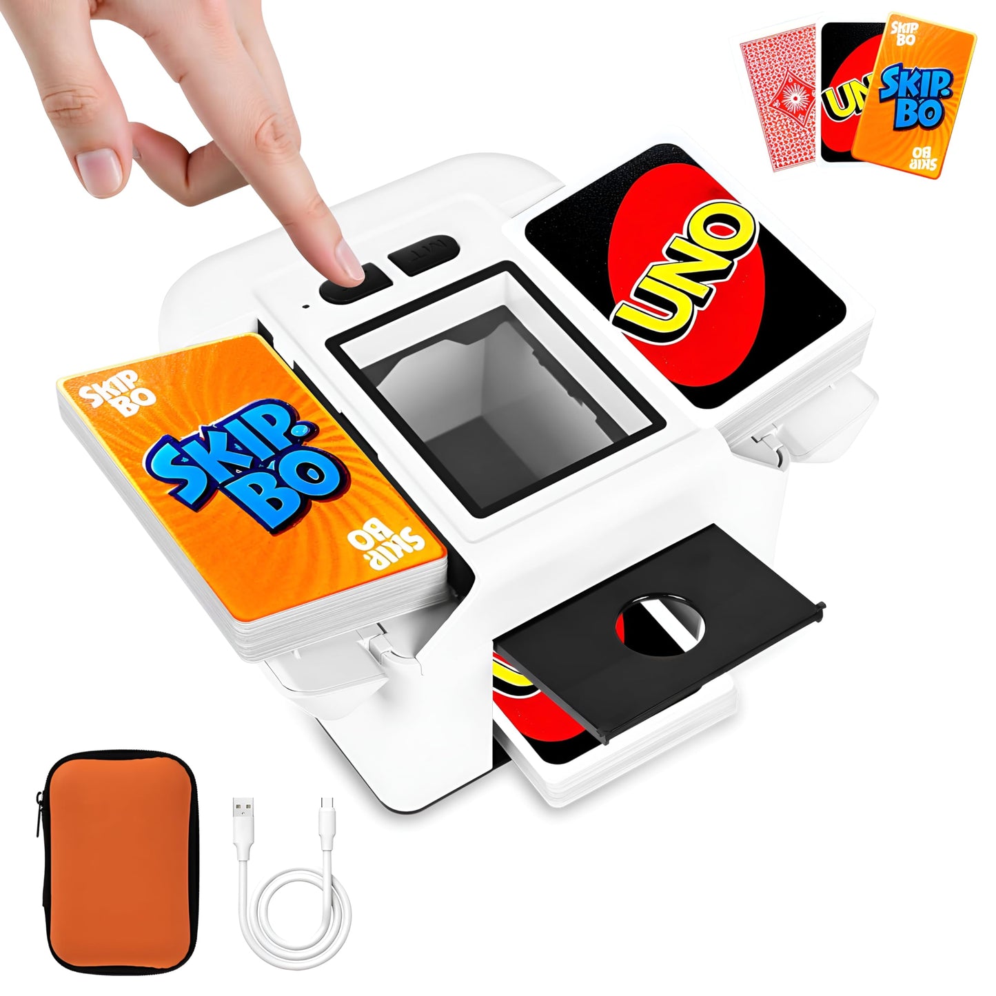 Automatic Card Shuffler Machine, Rechargeable Shuffle Machines for 2 Deck with AUTO & Manual Mode, Card Case, Foldable & Portable Shuffler Machine for Poker, UNO, Skip-Bo, Blackjack, Phase 10