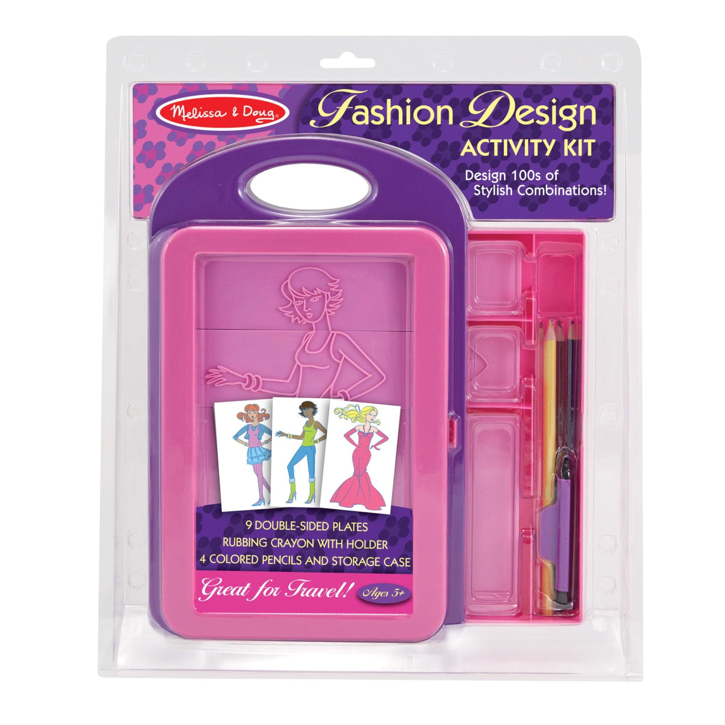 Melissa & Doug Fashion Design Art Activity Kit - 9 Double-Sided Rubbing Plates, 4 Pencils, Crayon | Fashion Plates, Travel Toys for Kids Ages 5+