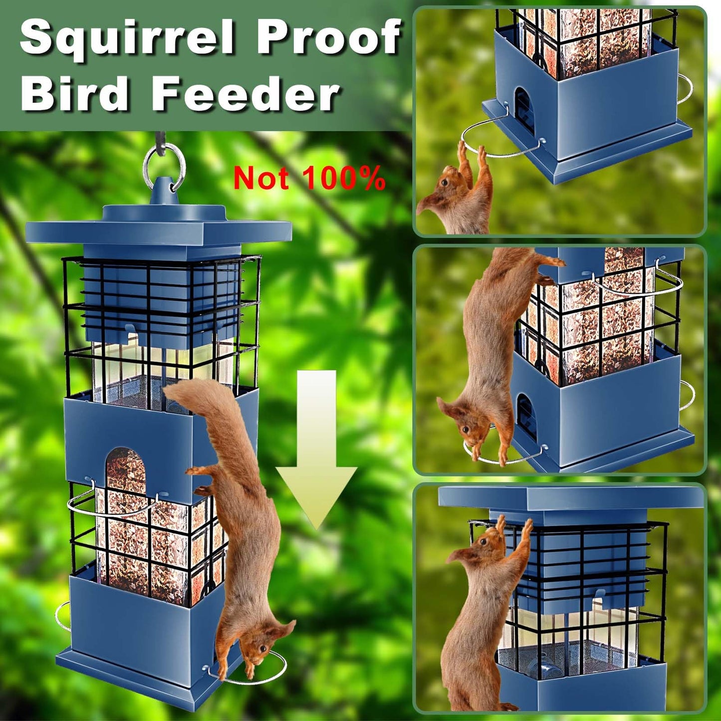 Squirrel Proof Bird Feeder, Hanging Red Bird Feeder for Outdoors, 3lbs Wild Bird Seed Feeder for Cardinal, Finch, Sparrow, Blue Jay,Outside,Garden (Red)