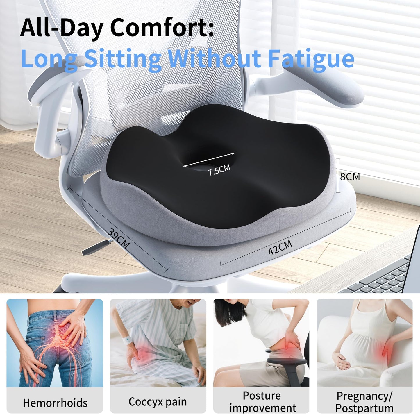 Auoketuo Memory Foam Donut Seat Cushion, Orthopedic Pillow for Hemorrhoid & Tailbone Pain Relief, Sciatica, Pregnancy, Postpartum, Bed Sores & Surgery Recovery (Black)