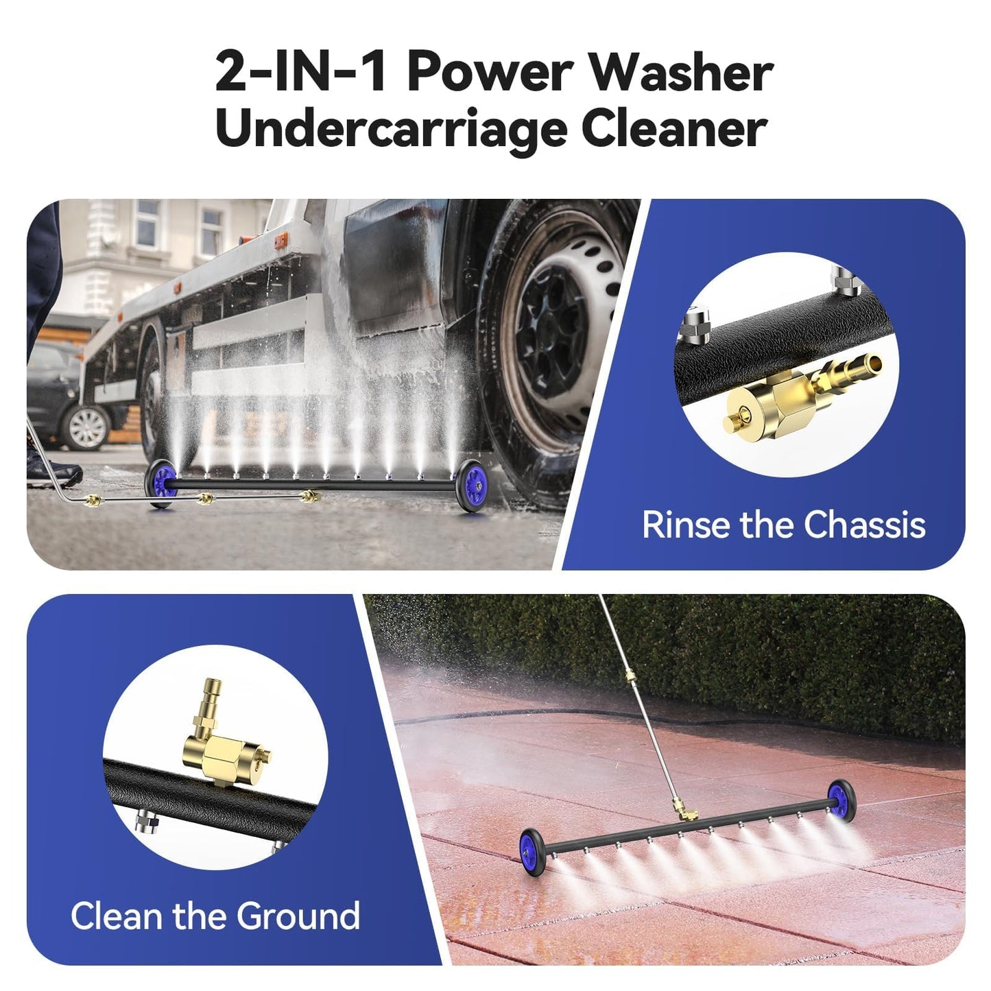Aihand 35'' Undercarriage Pressure Washer Attachment, 2-in-1 Power Washer Under Car Cleaner with 100ml Foam Cannon,10 Nozzles, 4000 PSI Water Broom with 3 PCS Extension Wand Undercarriage Sprayer,Blue