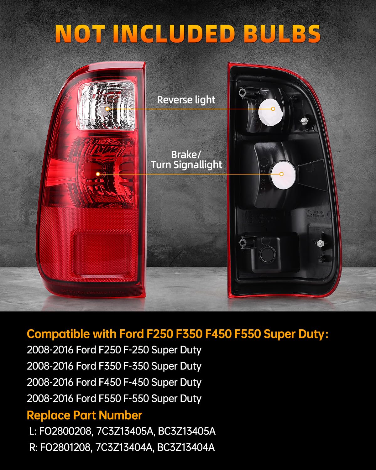 OKLPF Rear Brake Tail Light Compatible With 2008-2016 Ford F250 F350 F-250 F-350 F450 F550 Super Duty,Replace BC3Z13405A BC3Z13404A,Replacement Red Taillight Assembly,Driver and Passenger Side