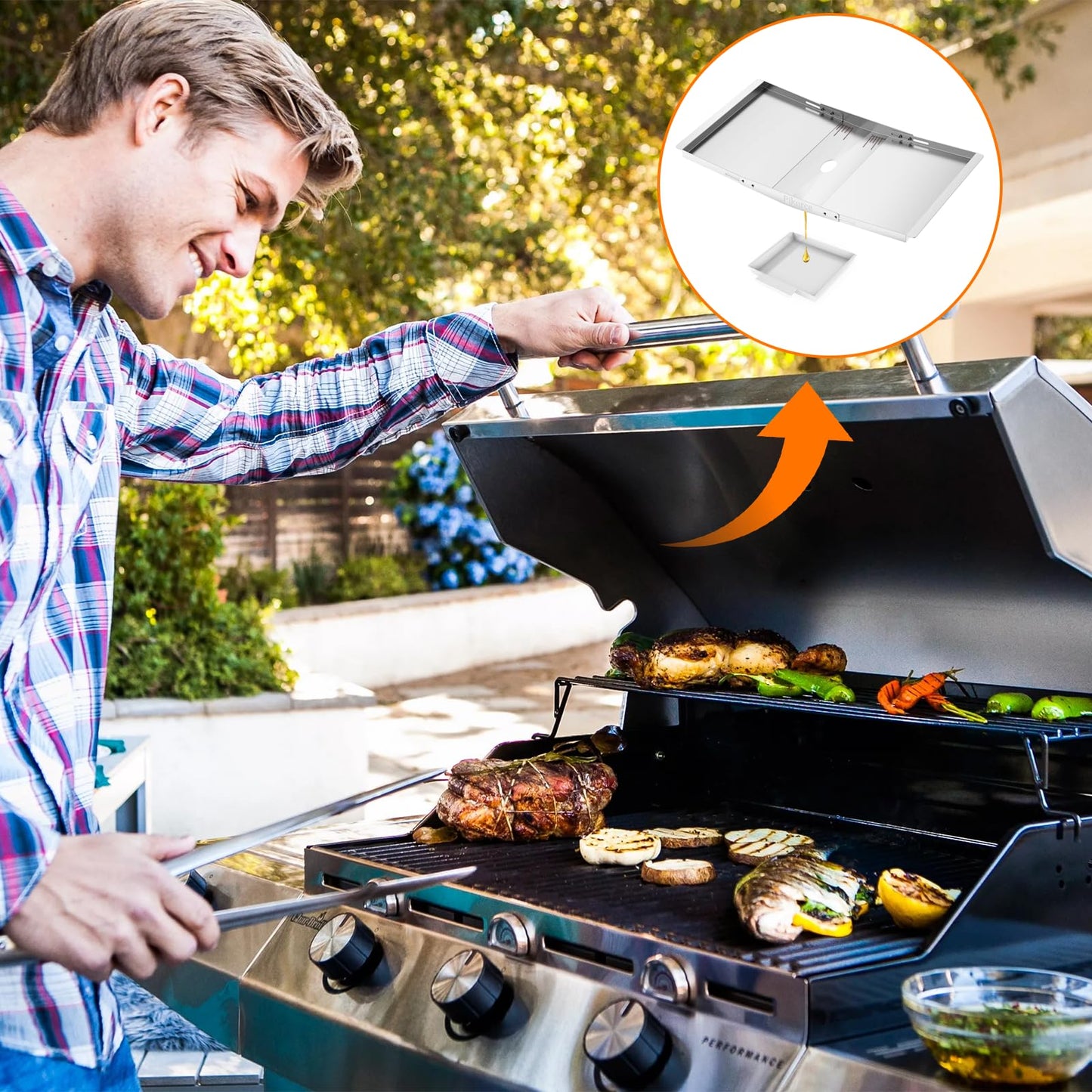 Grease Tray for Gas Grill, Universal Adjustable Stainless Steel Grease Tray Set, Outdoor Grill Replacement Parts 24'' - 30'' for Dyna Glo, NEXGRILL, Backyard, BHG, Expert, Kenmore, Uniflame and More