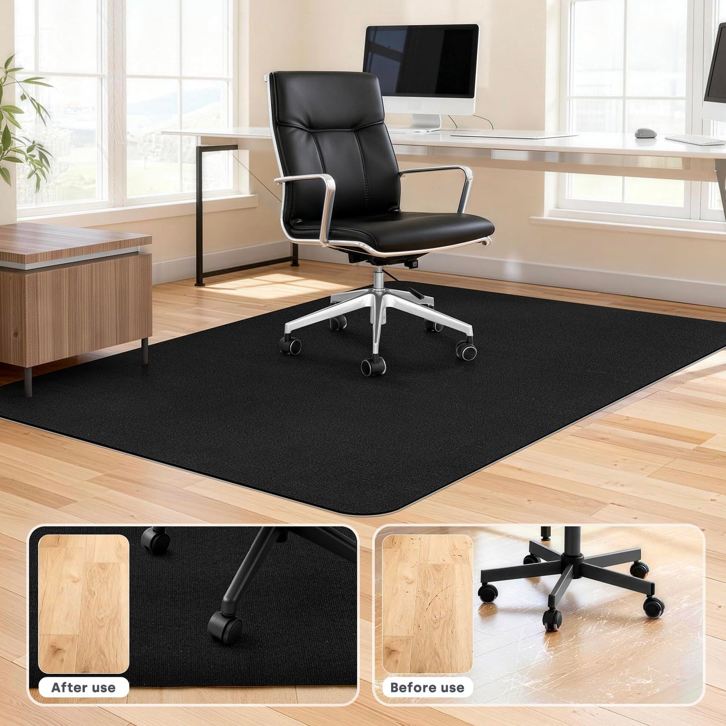 SHIEN Office & Gaming Chair Mat 100 X 140cm - PVC Carpet Floor Mat Non Slip, Desk Chair Floor Protector Rug Pad, Indoor Computer Chair Mat for Hardwood Floors & Home Office Use (Black, 100 * 140cm)