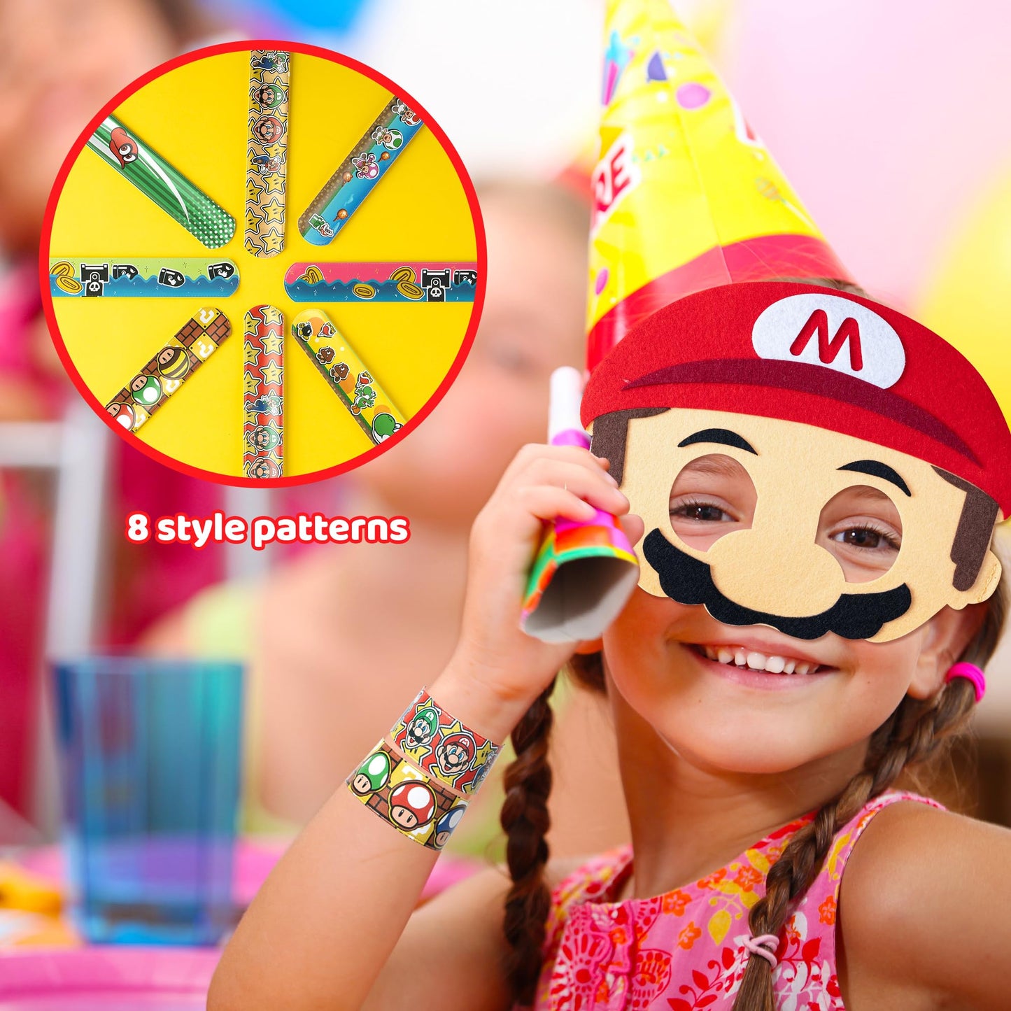 122 Pcs Birthday Party Favors Include 10 Boxes,20 Wristbands, 10Masks,10 Keychains, 12 Stamps,10 Pattern decorations and 50 Stickers for Kids, Best Gift Bag Filler for Themed Party