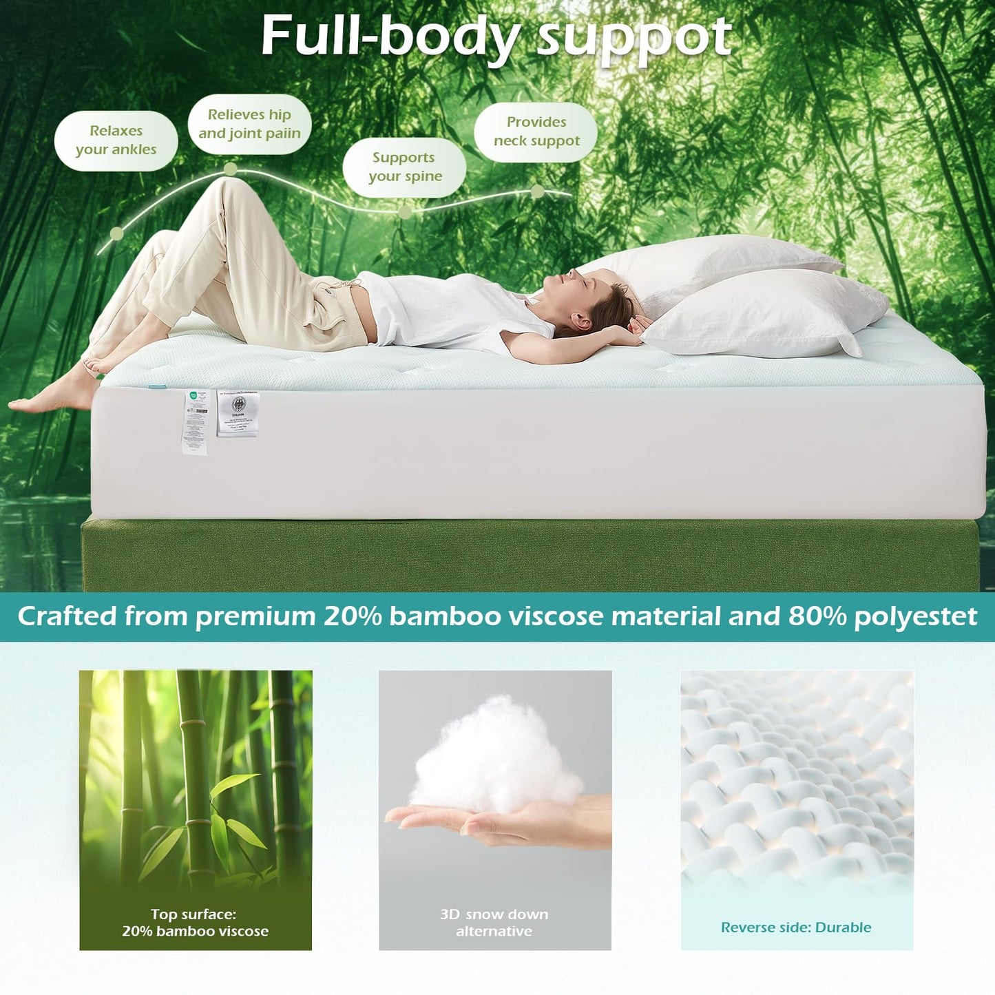 Hansleep Memory Foam Mattress Topper Twin XL, Bamboo Cooling Mattress Topper for College Dorm, Mattress Pad with Deep Pocket, Breathable Air Mattress Topper Cover, 39x80 Inches, Charcoal