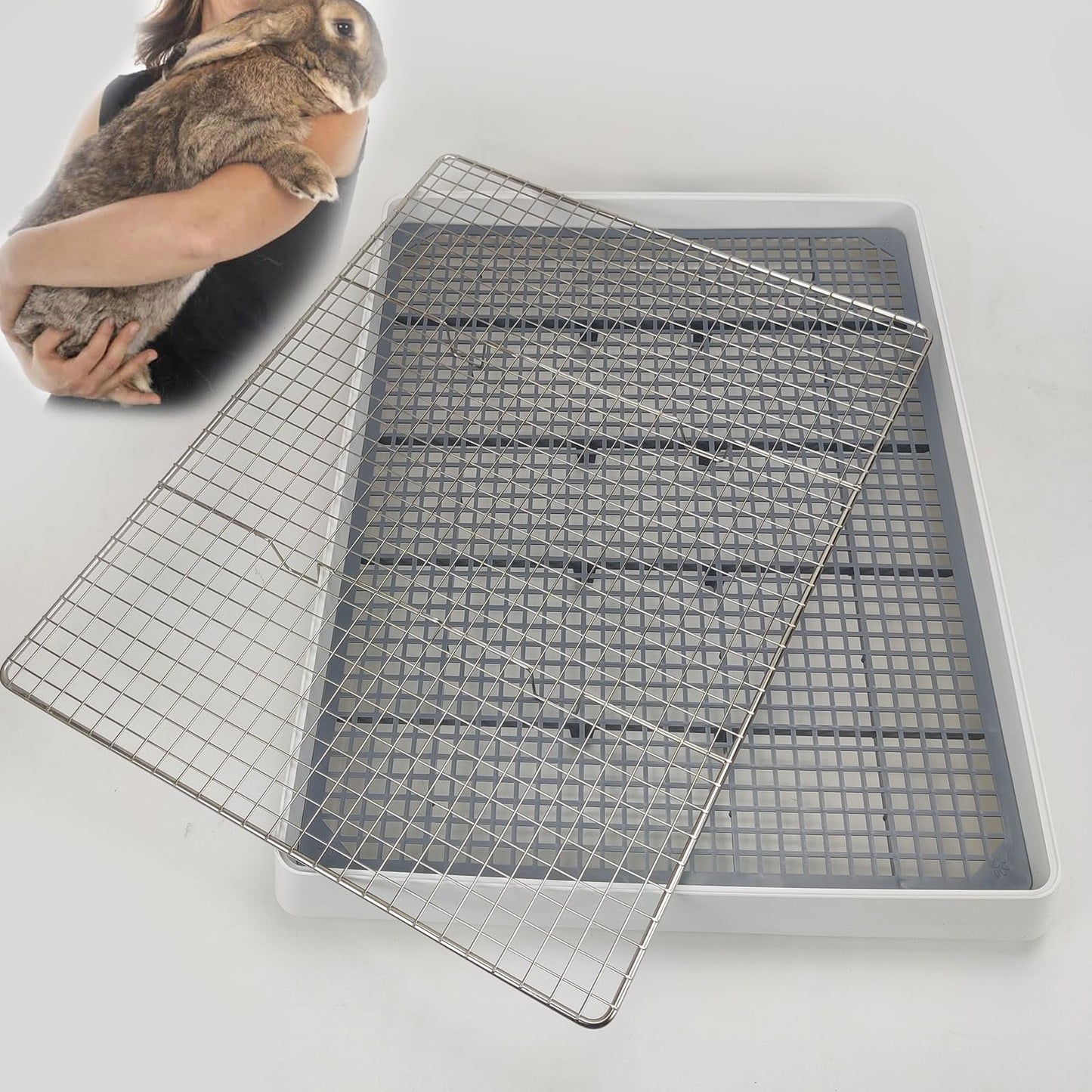Extra Large Flemish Giant Rabbit Litter Box with Metal Grate, Bunny Toilet for Cage, Small Animal Potty Trainer