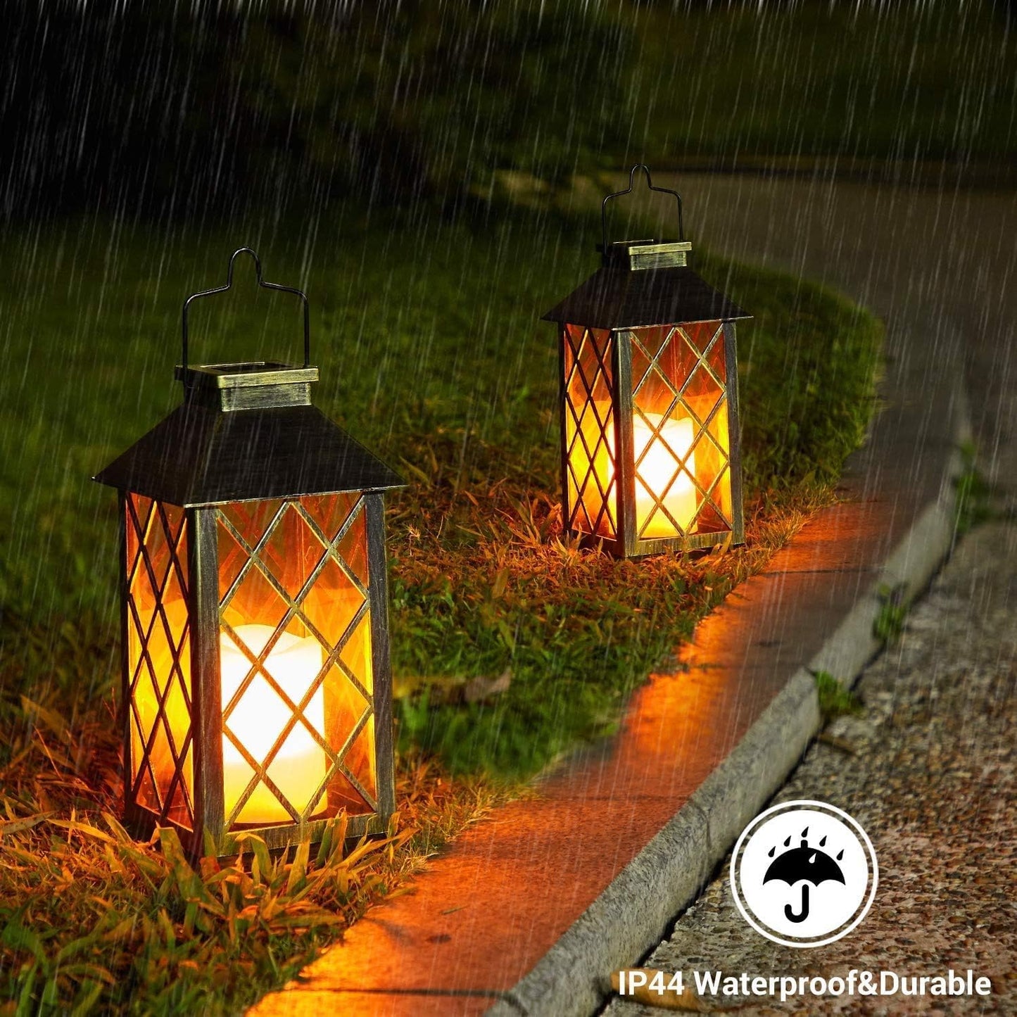 2 Pack Solar Lanterns, OxyLED LED Solar Lights Outdoor Hanging Lanterns Solar Powered with Handle, Waterproof Flickering Flameless Candle Lights for Yard Party Decoration, Garden Gifts for Mom