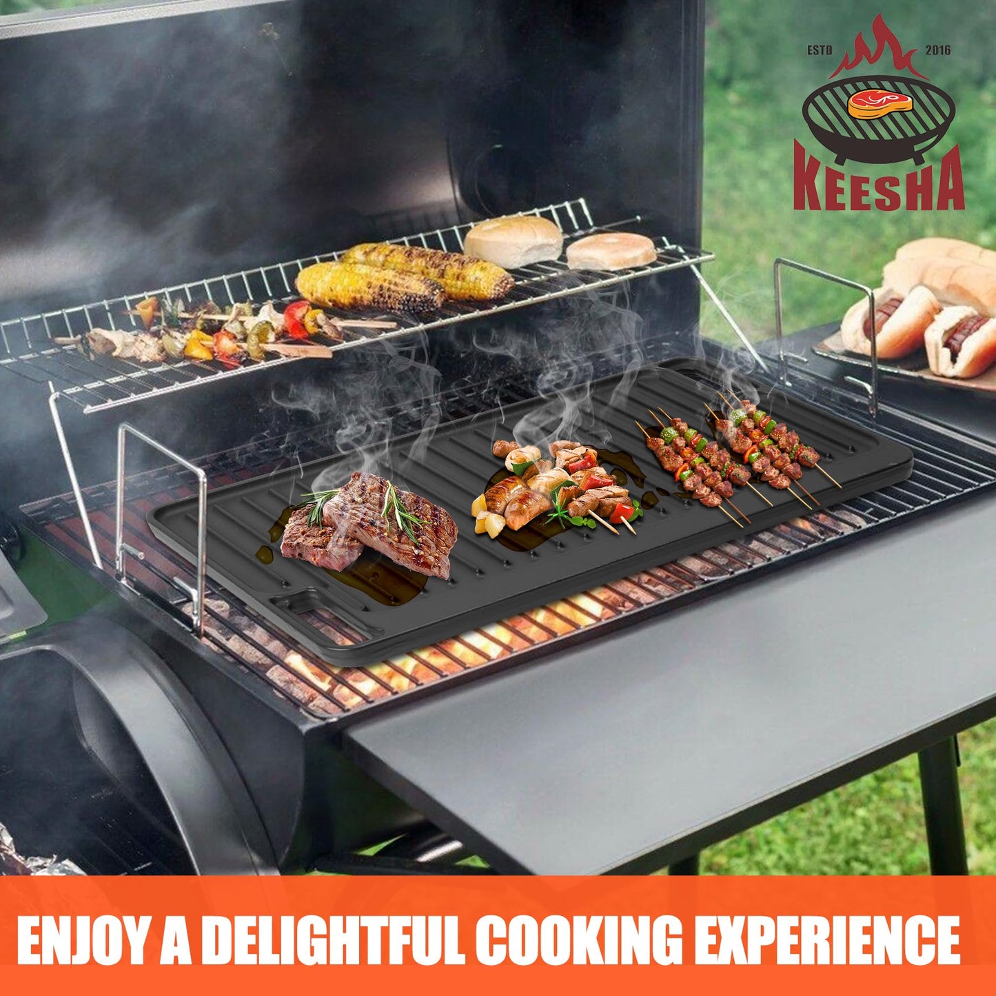 Cast Iron Griddle, Gas Stove Top Pan Heavy Duty Reversible Cooking Griddle for Grill, Camping, Indoor and Outdoor Cooking- 16.75" x 9.5"