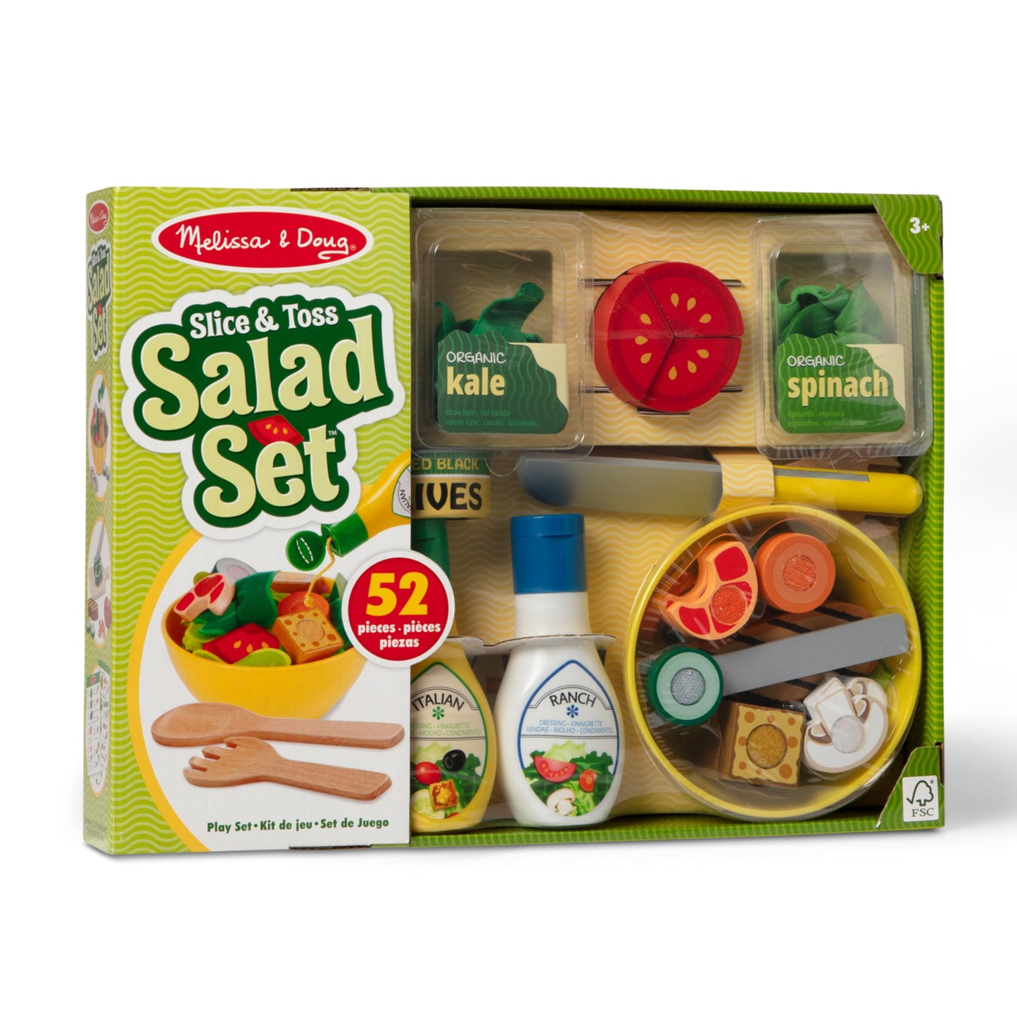 Melissa & Doug Slice and Toss Salad Play Food Set – 52 Wooden and Felt Pieces, GreenWooden Pretend Food, Play Kitchen Accessories for Kids Ages 3+