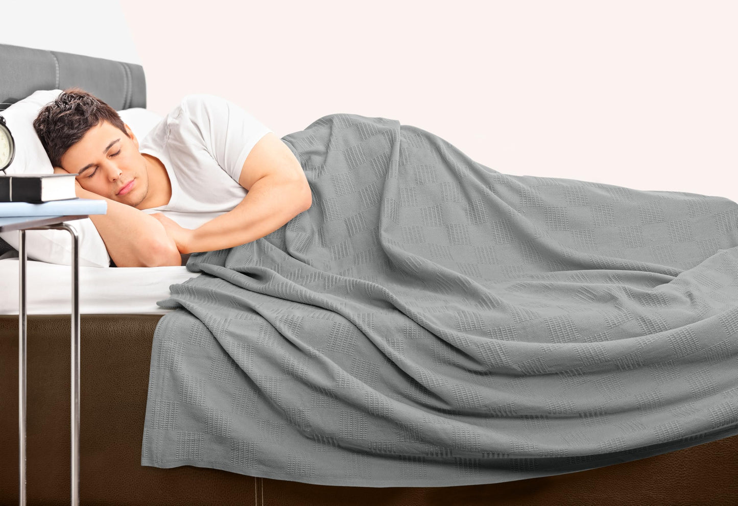 Utopia Bedding 100% Cotton Blanket (Queen Size - 90x90 Inches) 350GSM Lightweight Thermal Blanket, Soft Breathable for All Seasons (Cool Grey)