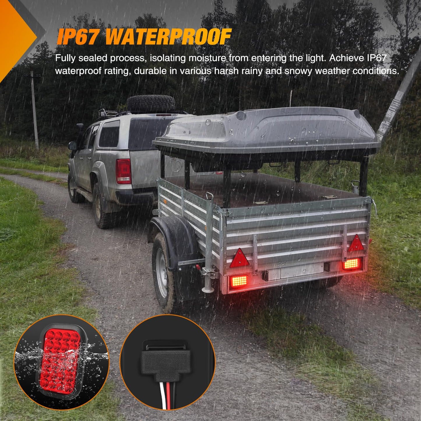 Nilight 5” X 3” Rectangular Trailer Tail Light 2 PCS Red 24 LED Stop Brake Turn Marker Lights w/Flush Mount Grommets Plugs IP67 Waterproof for 12V Truck ATV UTV Bus RV Camper