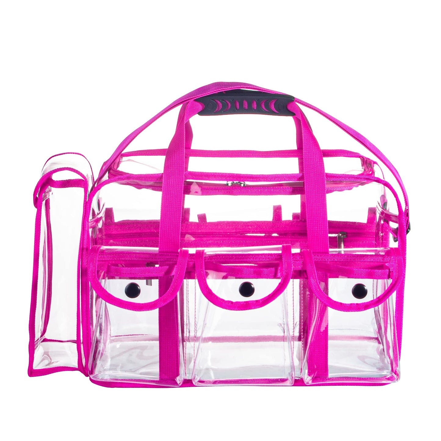 Wide Mouth Large Professional Clear PVC Travel Makeup Artist Set Bag Cosmetic Nails Beauty Bag Transparent Vinyl Tool Organizer Work Bag Beach Bag Diaper Bag with 6 External Pockets & Strap, Pink