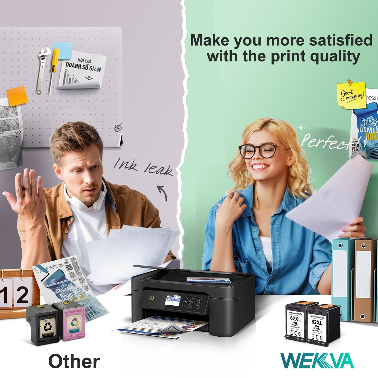 62XL Ink Cartridge Black Compatible Replacement for HP Ink 62 XL Black Ink Cartridges for HP 62XL Cartouche Encre Noir for HP Envy 7640 5660 5640 5540 6255 6200 7650 Deskjet 200 250 258