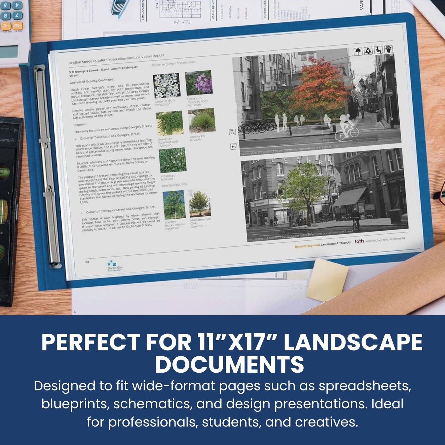 10 Pack of 11”x17” Landscape Pressboard Presentation Binder Folder, Blue Fiberboard Report Cover with 3" Capacity Metal Prong Paper Fastener to Neatly Bind Reports, Proposals, and Other Documents