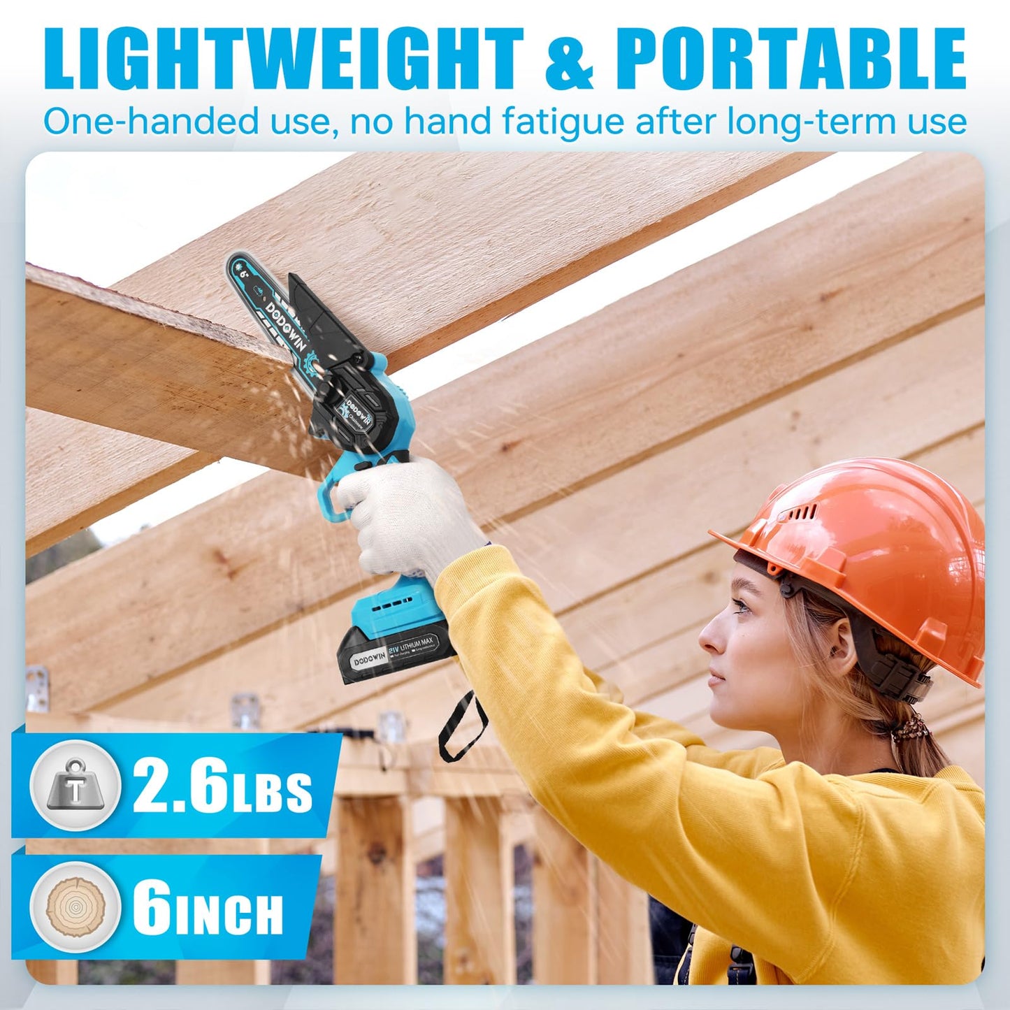 DODOWIN Mini Chainsaw Cordless 6 Inch, Electric Chainsaw with 2000mAh Battery & Chain, 550W Motor Chain Saw, Gardening Tool for Branch Wood Cutting Tree Trimming, Gifts for Men Dad Husband Him