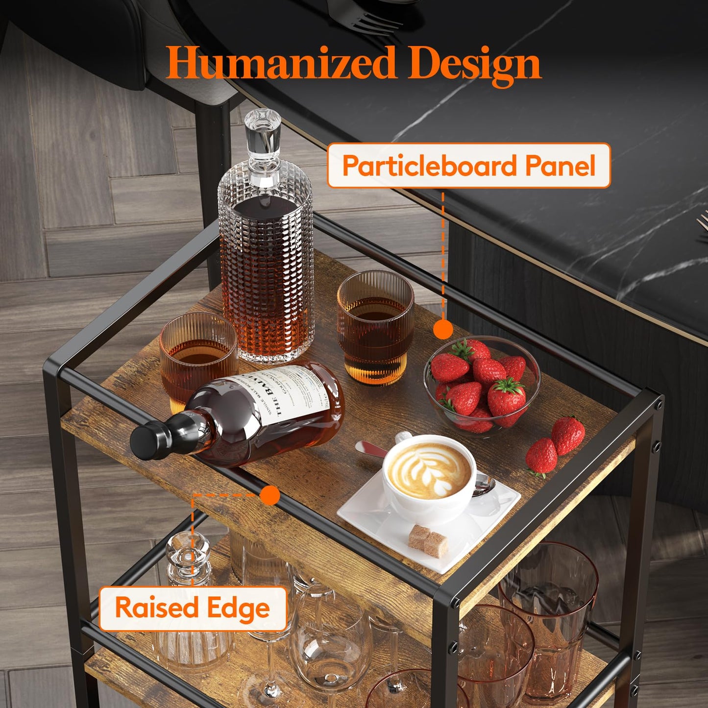 Lifewit Bar Cart for The Home, 3 Tier Small Coffee Cart, Rolling Mini Wine Cart with Lockable Wheels, Drink Serving Cart for Kitchen, Living Room, 17" x 11.8" x 32.1", Rustic Brown
