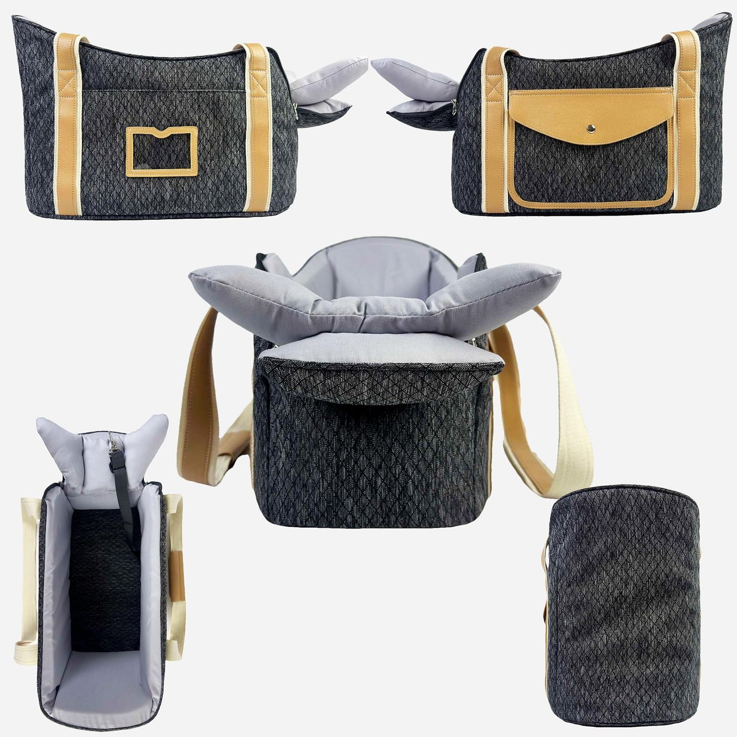 Dog Purse Carrier with Soft Pillows，Dog Tote Bag with Pockets and Secure Harness Clip,17 * 9.5 * 9inches for Small Dogs and Puppies,Outing,Travel,Vet