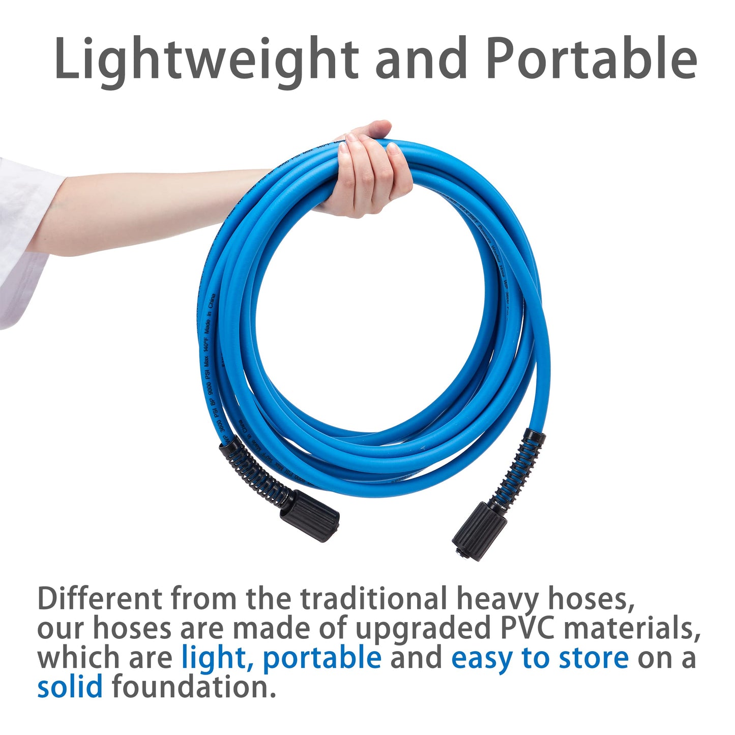 FIXFANS Pressure Washer Hose – 1/4" X 25 FT High Power Washer Extension Hose – Kink & Wear Resistant High Pressure Hose for Replacement – Compatible with M22 Fittings – 3600PSI