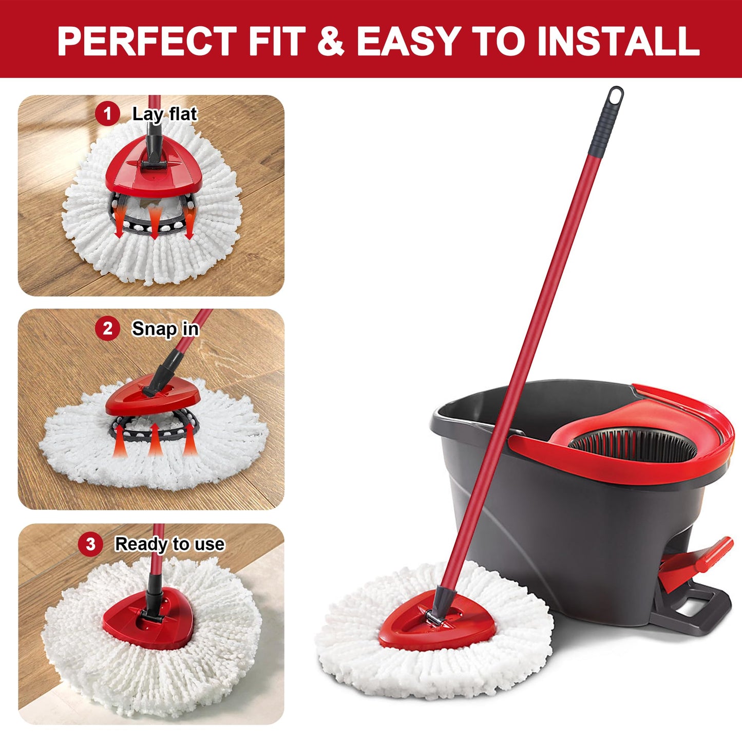 12 Pack Mop Replacement Heads for Vileda Mop Replace Head EasyWrin Spin Mop Heads Replacements, Microfiber Spin Mop Refills, Easy Cleaning Mop Head Replacement