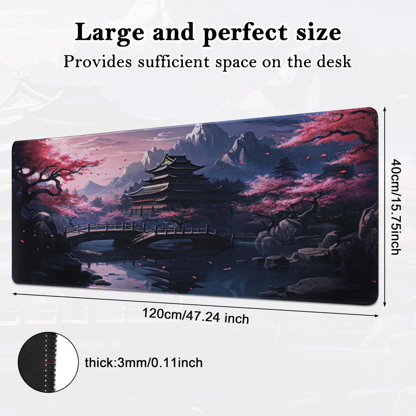 Yimomoyi Non Slip Mouse Pad, 120 x 40cm(47.2"x15.75"x0.12") Mouse Mat Extended, Gaming Mousepad Waterproof, Mouse Mat with Rubber Base, Mouse Pad Laptop for Office and Home (E)