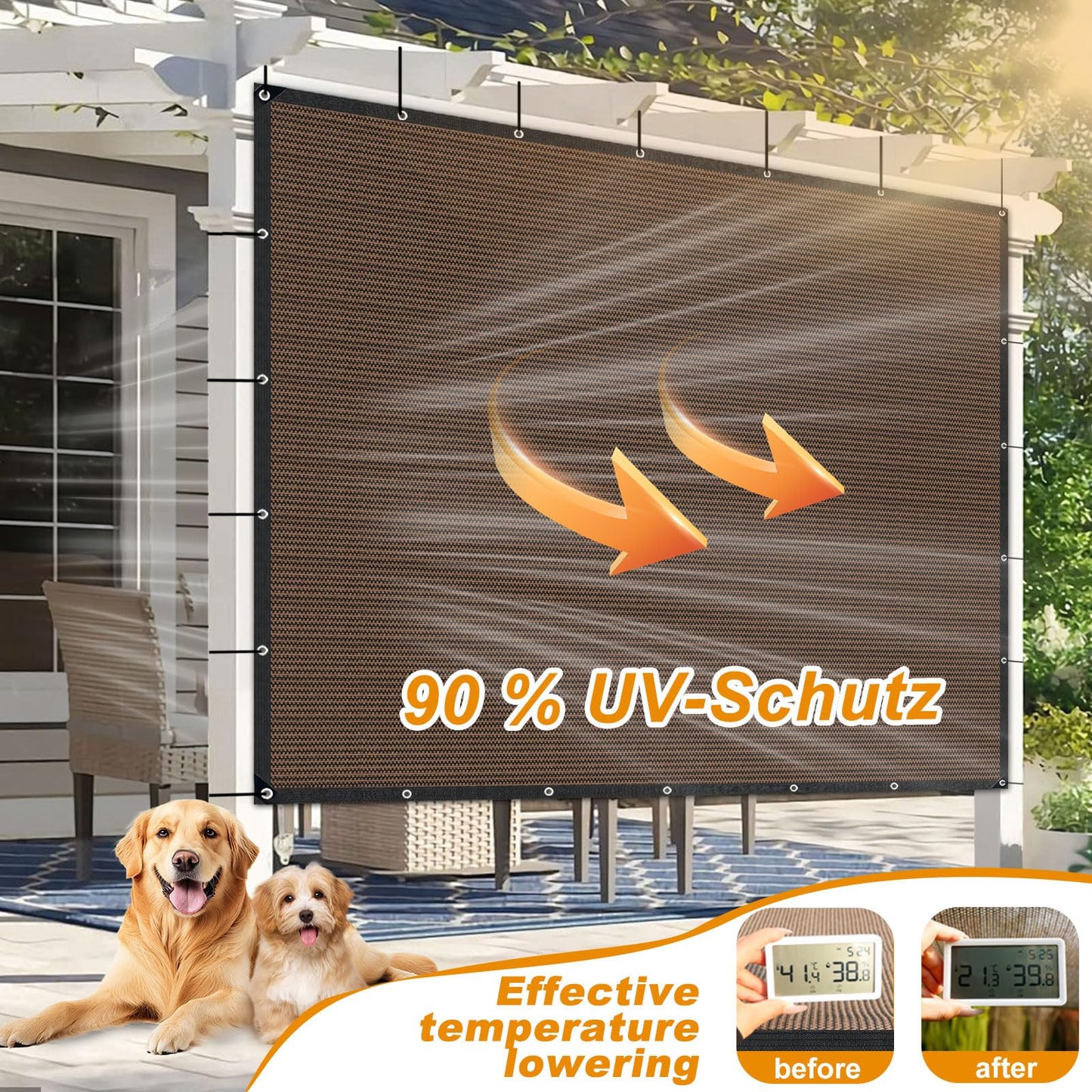 90% Pergola Shade Cover,10'x12' Shade Cloth Outdoors Sunscreen Awning,Coffee Sun Shade Sail with Grommets,Voile d Ombrage Extérieur Patio Shade,Garden Shade Cloth