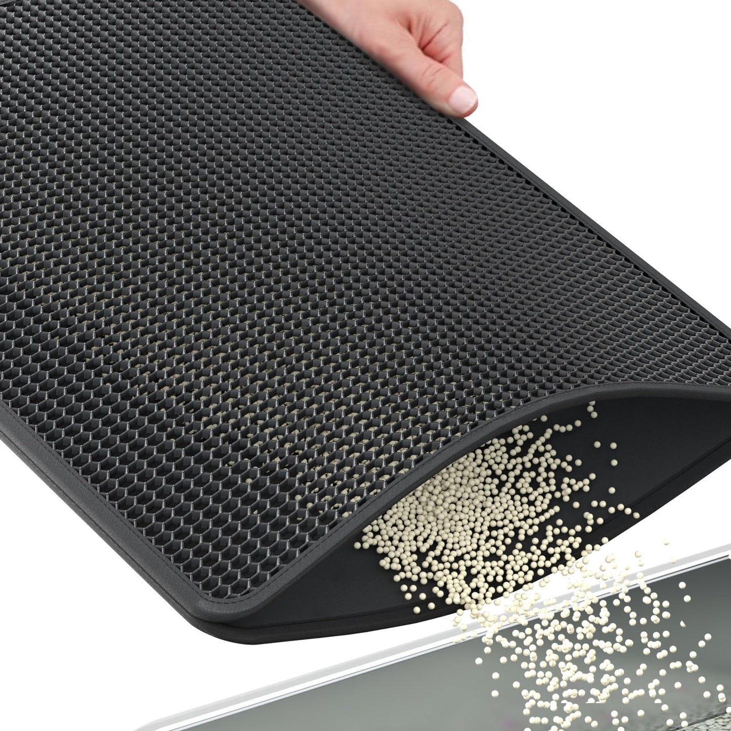 ZuHucpts Large Cat Litter Mat Trapper -90 x 61 cm1 Pack Honeycomb Double Layer Litter Mat -Traps Messes, Easy Clean and Durable, Non Toxic Trapper Rug Suitable for Litter Tray (Black)