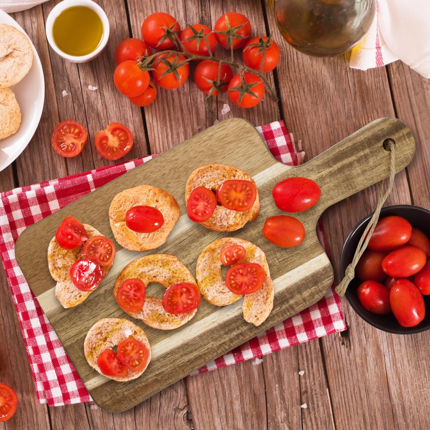 10 Pack Acacia Wood Cutting Boards Bulk,12" x 6" Small Wooden Serving Boards/Trays with Handle,Mini Charcuterie Board for Cheese, Bread, Appetizers,Kitchen,Party,Restaurant and Café