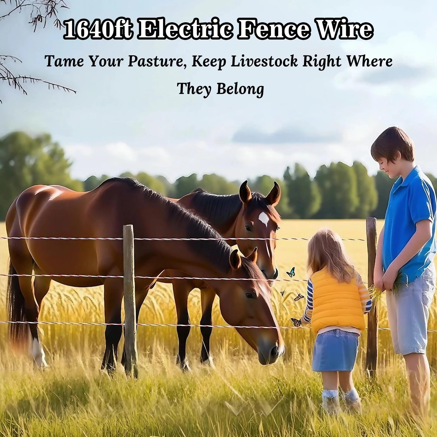 Electric Fence Polywire 1640 Feet 500 Meters, 9 Stainless Steel Strands for High Conductivity, UV & Rust Resistant Portable Electric Fencing Rope for Livestock, Horses, Goats, Dogs, Wildlife Control
