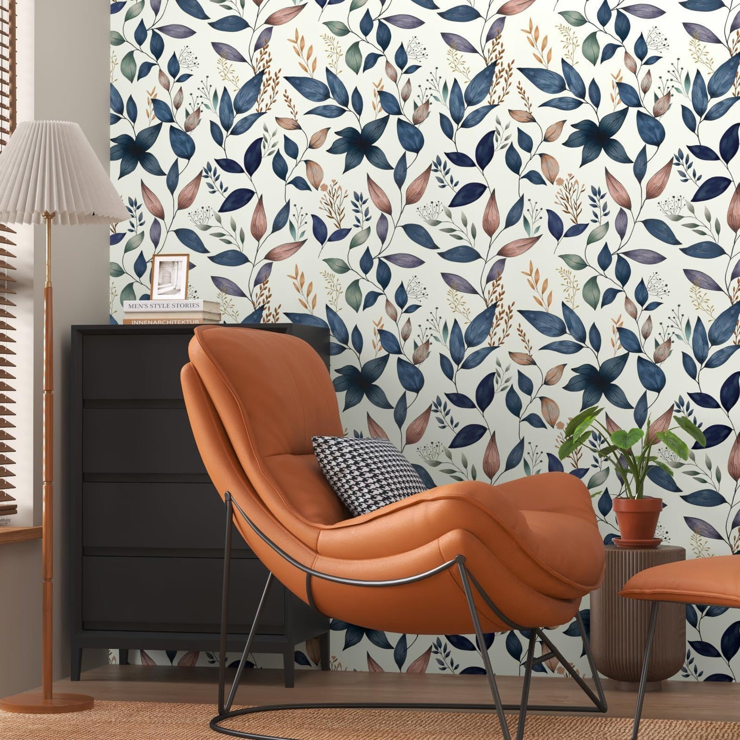 Fvlow Navy Leaf Peel and Stick Wallpaper Grey Blue Contact Paper Easily Peel Off Self-Adhesive Wall Paper for Kitchen Cabinet Drawer 17.4" x 394"