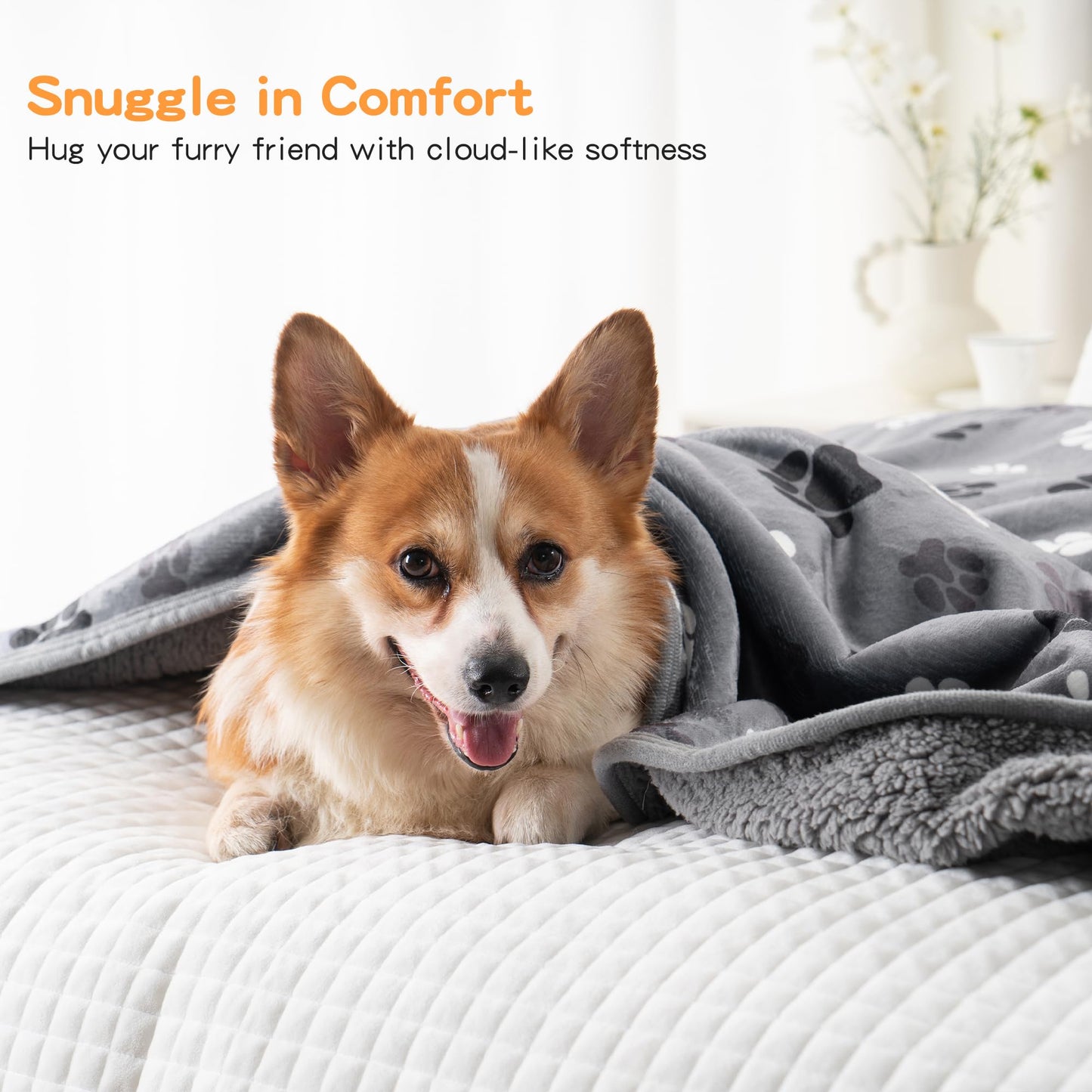 CAPT.SNOOZE Waterproof Dog Blankets Pet Blanket 50"x60", Soft Fluffy Sofa Car Bed Protector, Reversible Sherpa Fleece Dog Blanket for Large Dogs (Dark Grey-Paws)