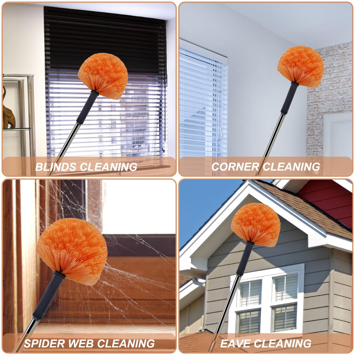 Twist-On Cobweb Duster Head Brush // Spider Web Brush for Outdoor & Indoor Web Cleaning // Fits Standard Acme Threaded Poles // Brush Head Only-Orange (4)