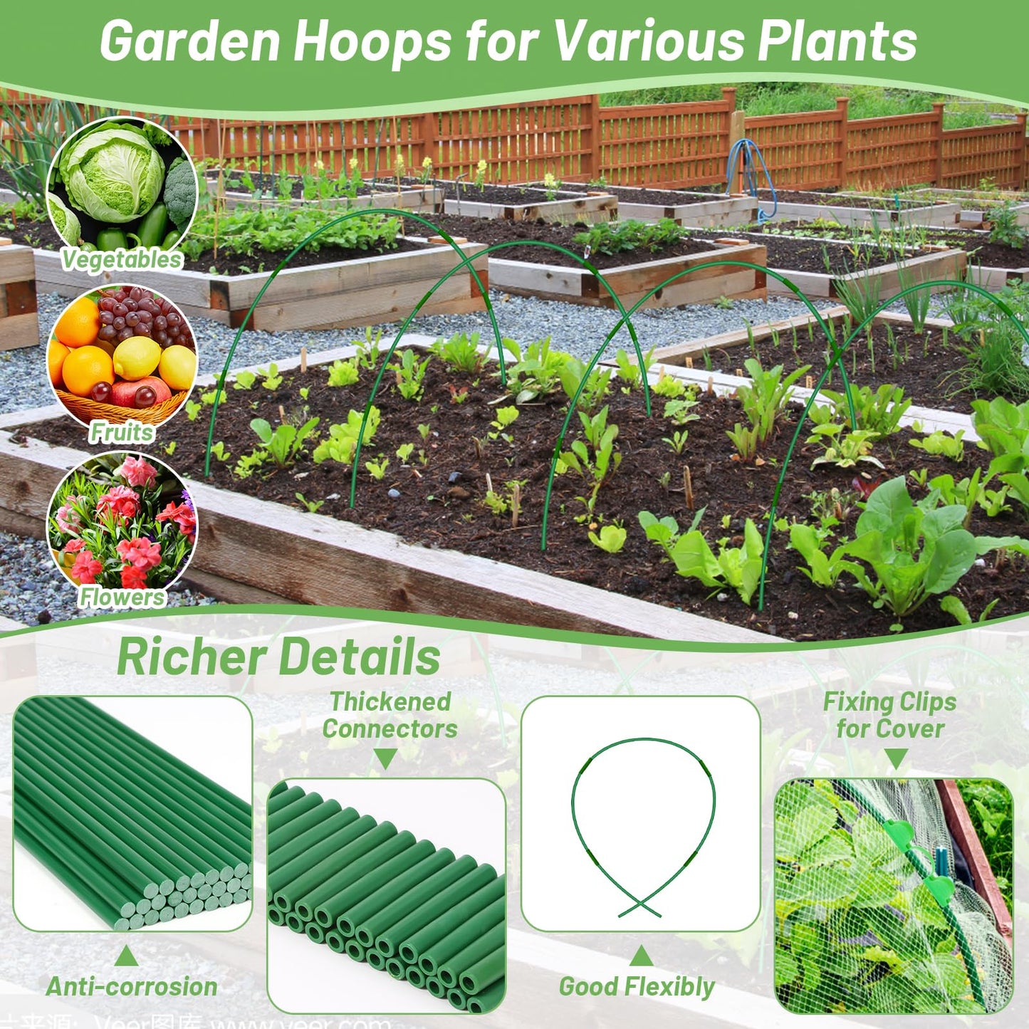 70 PCS Garden Hoops for Raised Beds 14 Sets Garden Tunnel Hoops Greenhouse Hoops Grow Tunnel, Fiberglass Garden Hoops for Netting Shade Cloth Cover DIY Plant Support Garden Stakes
