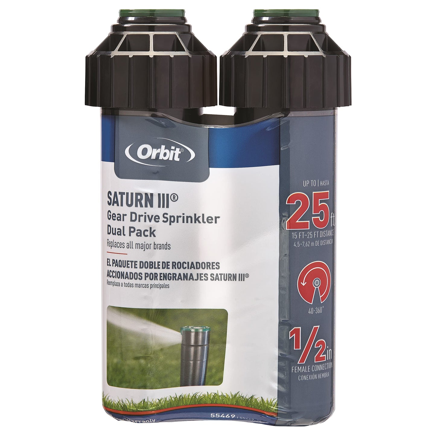 Orbit 55469 – Sprinkler Saturn III Medium Scope, pre-Installed with Nozzle, 5.50 x 11 x 17 cm, Black/Green
