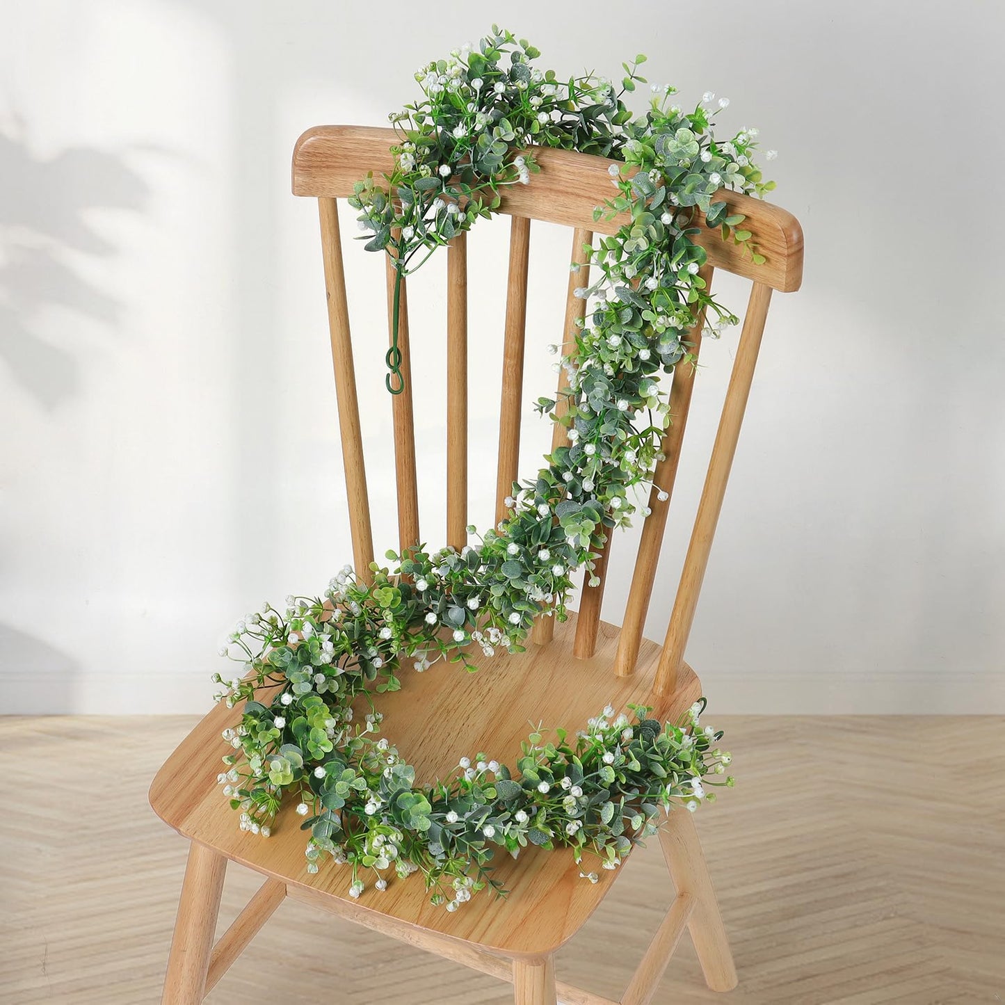 SOMYTING Artificial Eucalyptus Garland with White Flowers Artificial Greenery Garlands Fake Hanging Flower Garland Plant Artificial Vines for Wedding Backdrop Arch Wall Table Decor (4)