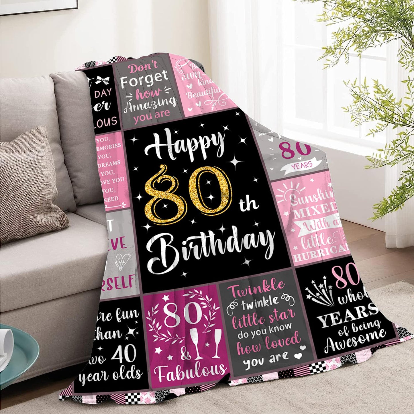 80th Birthday Gifts for Women, 1946 Birthday Gifts for 80 Year Old Blanket, 50"x60" Happy 80th Throw Blanket for Wife Mom Friend Sister Grandma