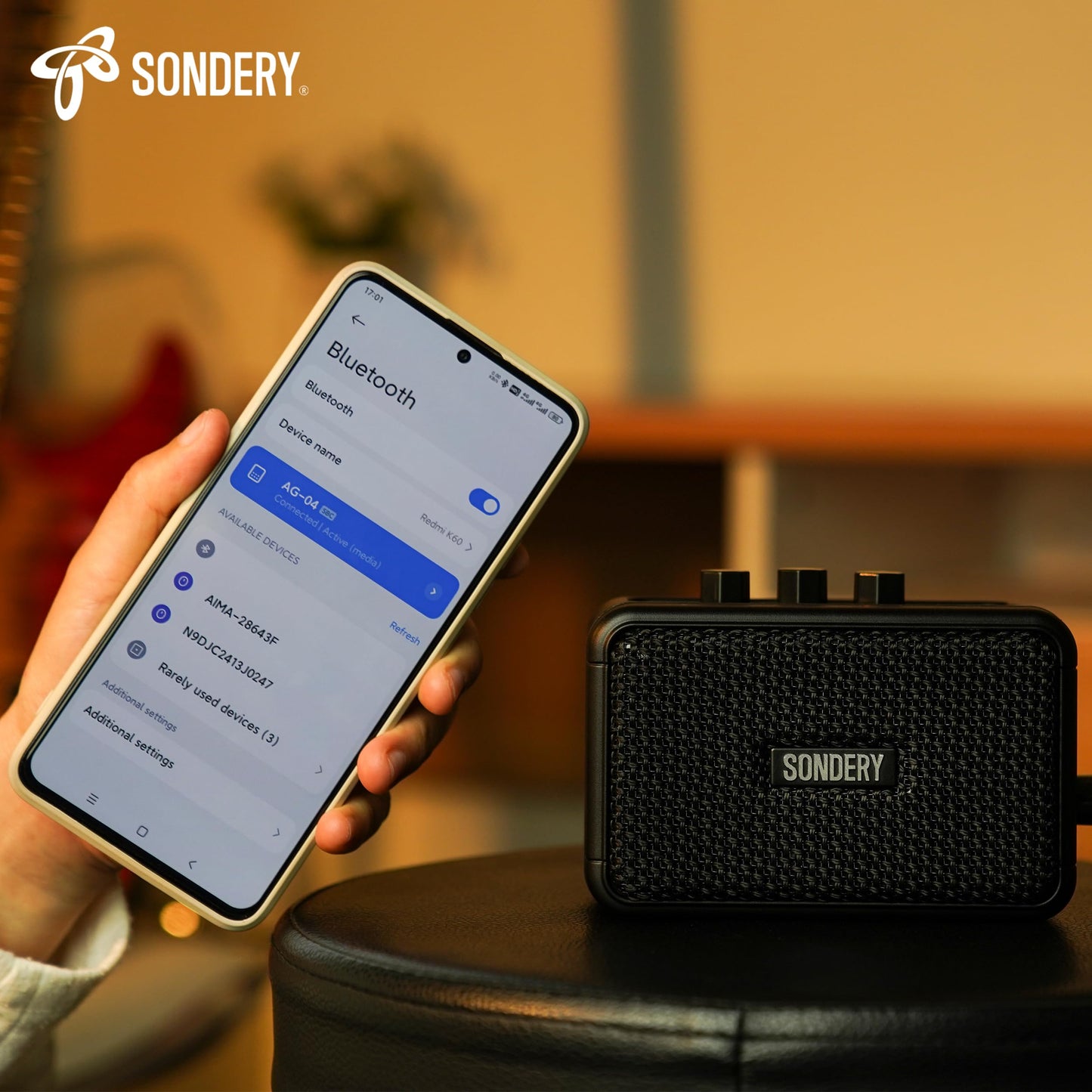 Sondery Mini Guitar Amp 5W Two Speaker Rechargeable Portable Pratice Small Amplifier for Electric Guitar Overdrive/Clear Effects and Bluetooth