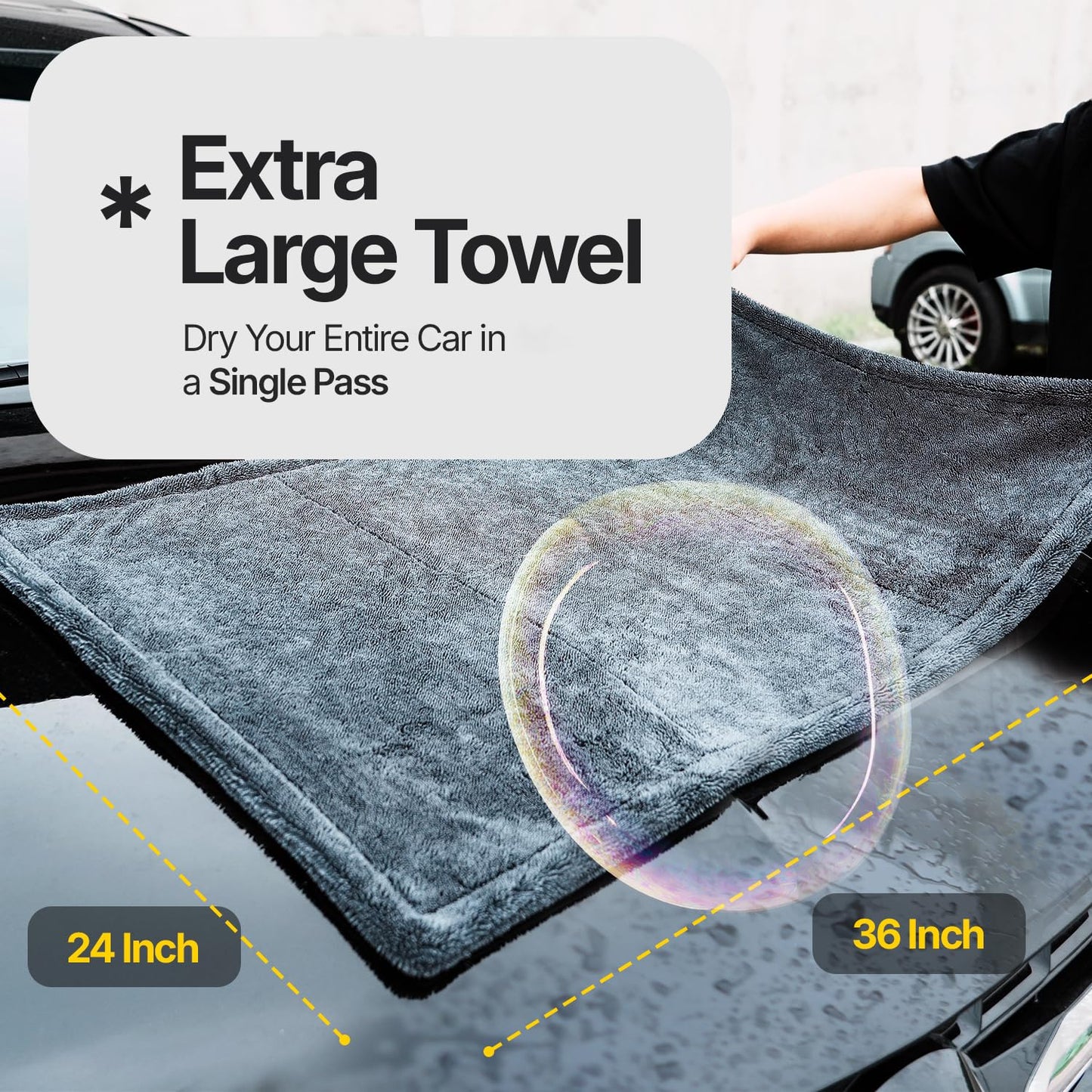 Crystal Clean 1300GSM Microfiber Towels for Cars – XL Drying Towel with Double Twisted Loop, Professional Detailing Towel Car Detailers - Quick Dry, Paint Safe & Swirl-Free