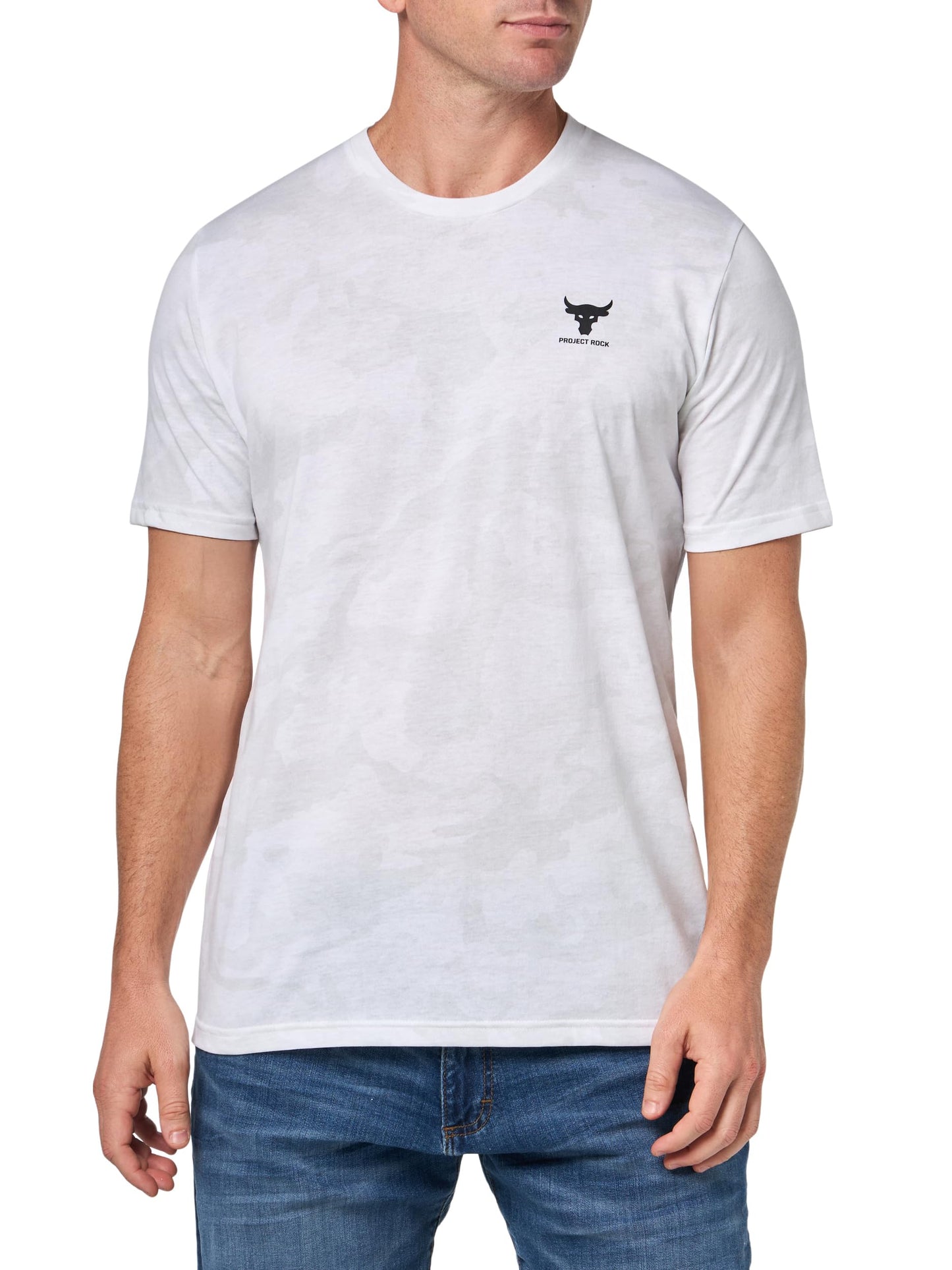 Under Armour Men's Project Rock All Over Print Short Sleeve T Shirt, (100) White/Pitch Gray/Black, X-Large