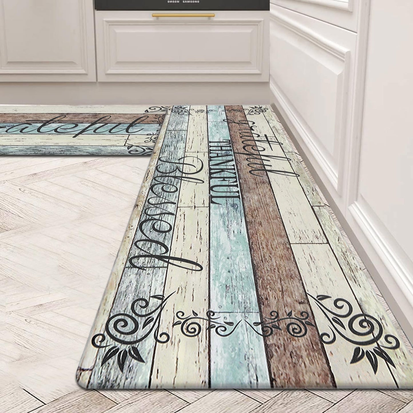 HEBE Anti Fatigue Kitchen Mat Set of 2 Non Slip Cushioned Kitchen Mats for Floor Waterproof Farmhouse Kitchen Rugs and Mats Set Comfort Standing Desk Mat Carpet for Sink,Office,Laundry