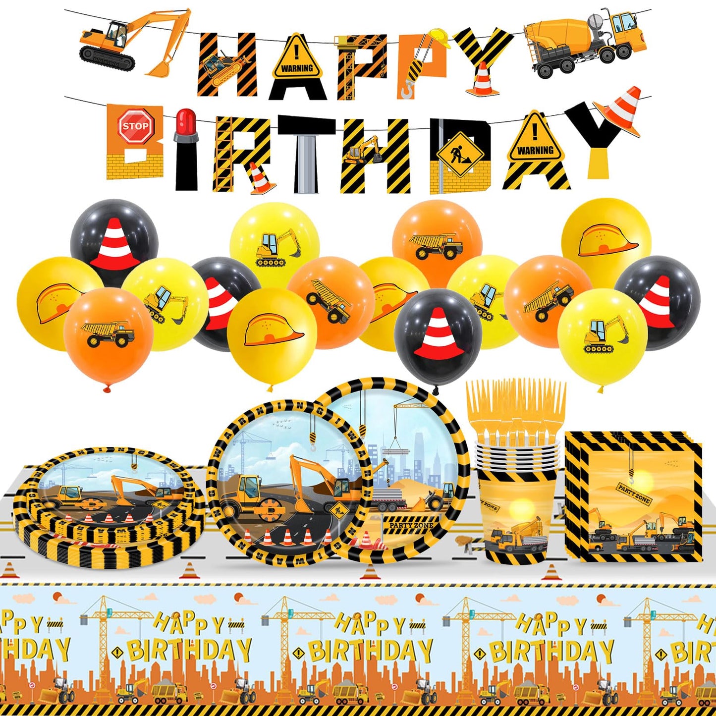 Construction Birthday Party Supplies Serve 20 Construction Theme Tableware Set Dump Truck Plates Napkins Cups Forks Knives Banner Tablecloth Construction Party Decorations Kids Birthday Party Supplies